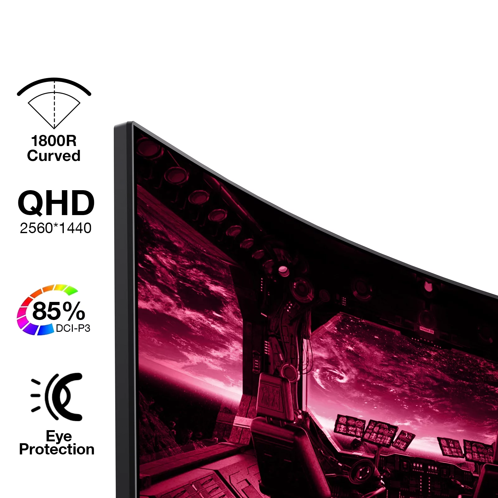KOORUI 27 inch 2K QHD 144Hz 1ms Curved Gaming Monitor,Adpitive-sync Technology,100% sRGB Computer Monitor,HDMI/DisplayPort,Black,27E6QC