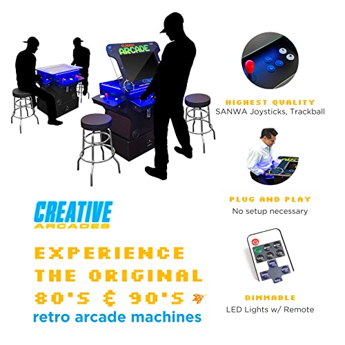 Creative Arcades Full Size Commercial Grade Cocktail Arcade Machine w/ Lifting Screen | Trackball | Three-Sided | 4 Sanwa Joysticks | 2 Stools