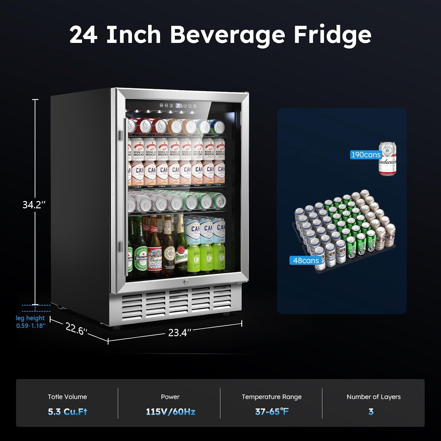 24 Inch Outdoor Beverage Refrigerator, Stainless Steel Outdoor Beverage Fridge for Outdoor Kitchen and Patio, Built-in and Freestanding Beverage Cooler Beer Fridge with Safety Lock/Wheels, 190 Cans
