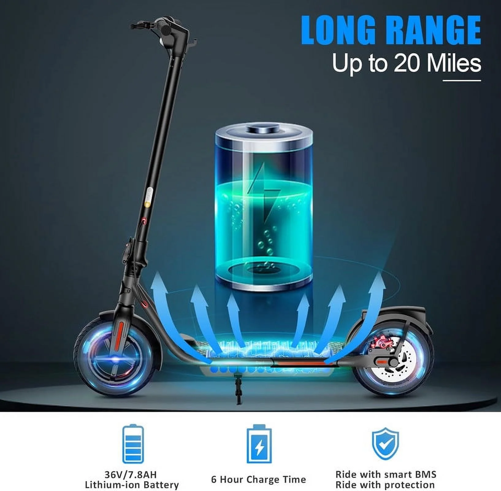 SISIGAD Electric Scooter for Adults Teens, B16 Dart 350W Folding Commute E-Scooter with Double Braking System, 10" Solid Tires, 23Mph Speed, 20 Miles Long Range