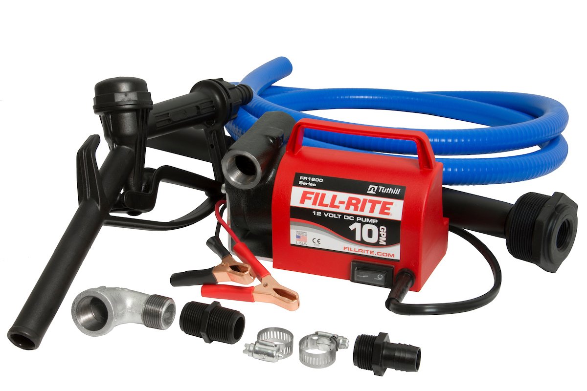 Fill-Rite RD812NH 8 GPM 12V Portable Fuel Transfer Pump with Manual Nozzle, Discharge Hose, Suction Hose, and Power Cord,Red