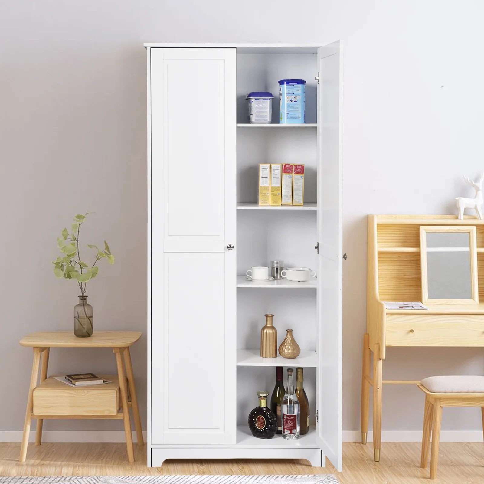 VINGLI 72" White Pantry Cabinets, Tall Kitchen Pantry Storage Cabinet with Doors and 4 Adjustable Shelves, Wood Kitchen Cupboard for Dinning Room, Laundry & Utility Room, Apartment