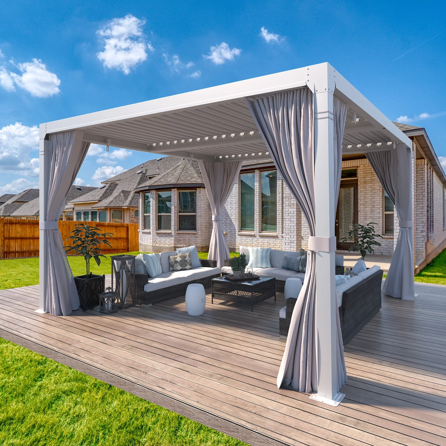 Erinnyees 10'10' Outdoor Louvered Pergola with Adjustable Aluminum Rainproof Roof, White