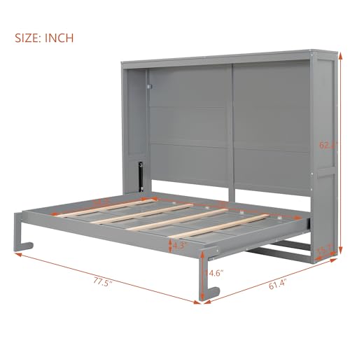 Harper & Bright Designs Queen Size Murphy Bed Wall Bed with Storage Shelves, Wardrobe and LED Lights, Space-Saving for Multipurpose Guest Room or Home Office, Gray