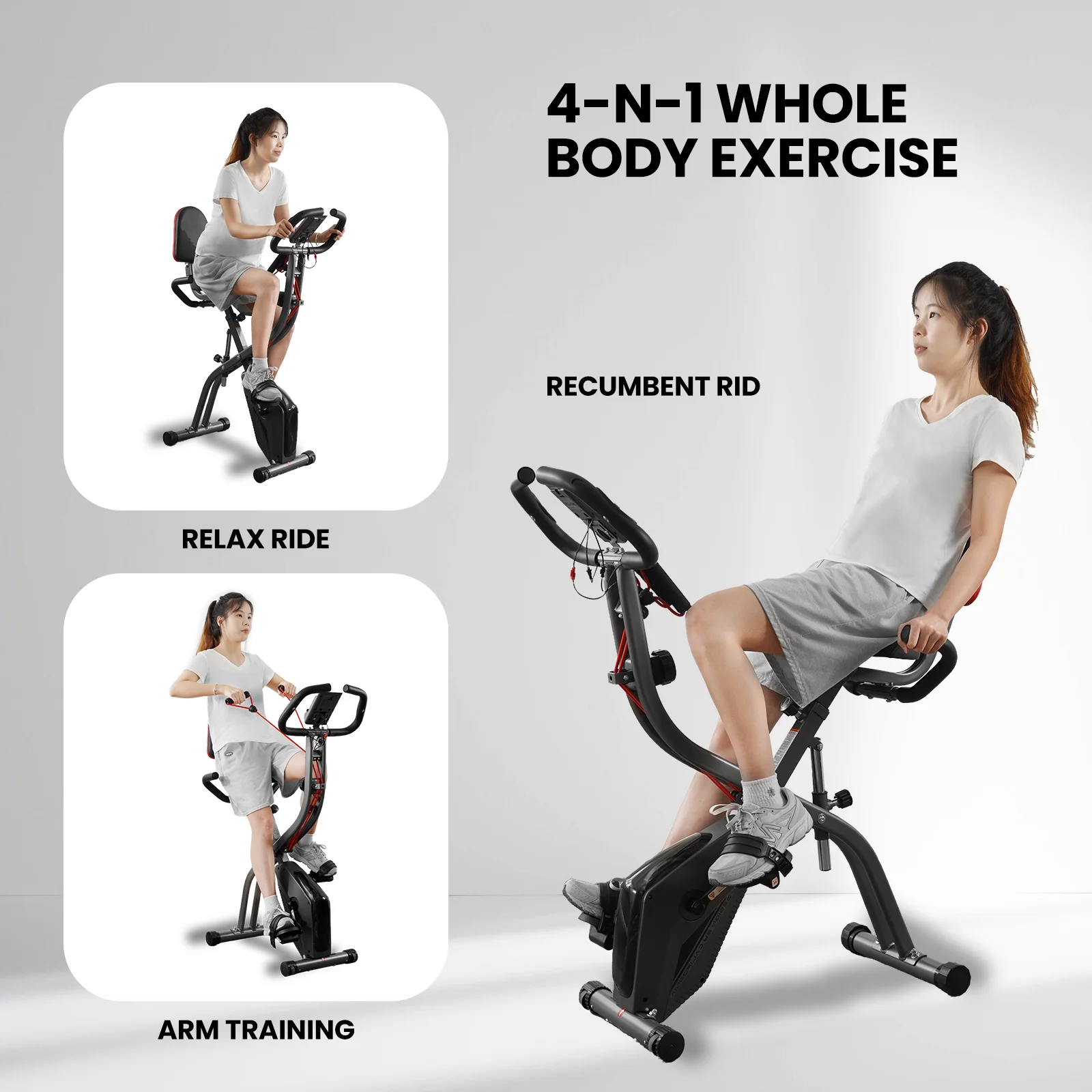 Exercise Bike 3-in-1 Folding Stationary Exercise Equipment 265 LBS Weight Capacity