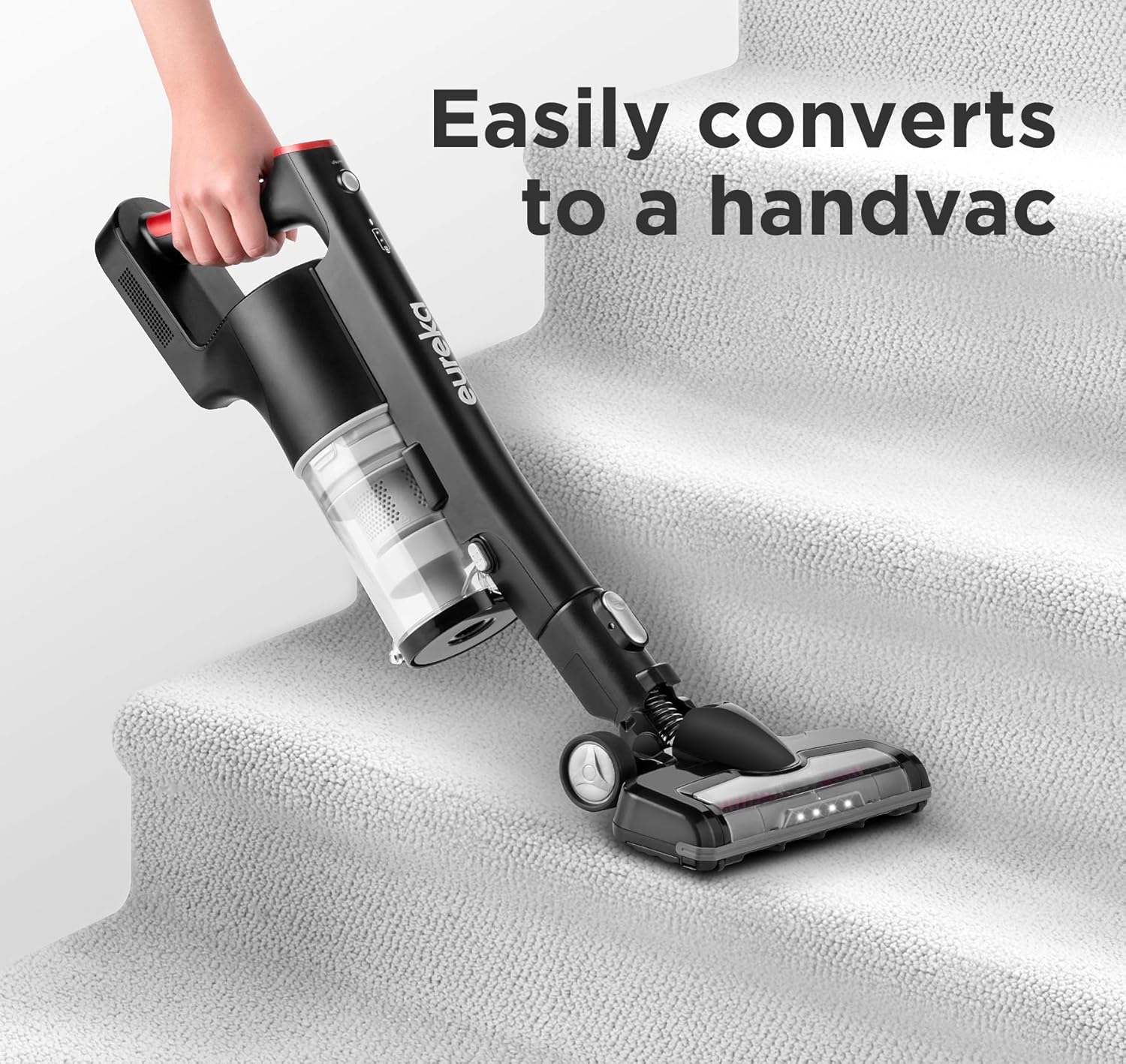 EUREKA Cordless Vacuum Cleaner, Hight Efficiency for All Carpet and Hardwood Floor LED Headlights, Convenient Stick and Handheld Vac, Basic Red