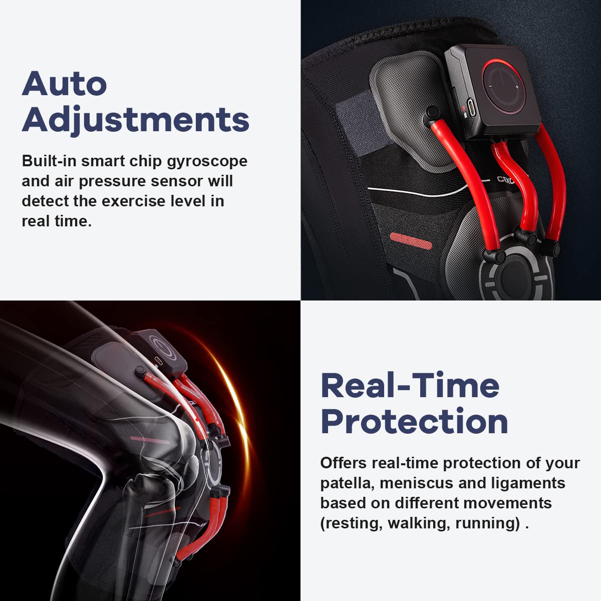 E-KNEE Professional Knee Brace with Side Stabilizers, Smart Chip, Gyroscopes, Airbag System for Protecting Patella, Meniscus, Ligaments and Relieving Meniscal Tears, ACL, Arthritis, Joint Pain