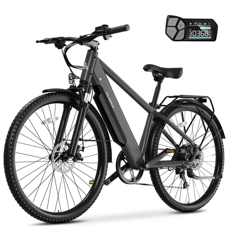 TST Electric Bicycle for Men, 500W Adult Step-Over Electric Bike, 26" Electric Mountain Bike, 7-Speed, LCD Display, Range up to 45 Miles & 22 MPH Max Speed, Iron Gray