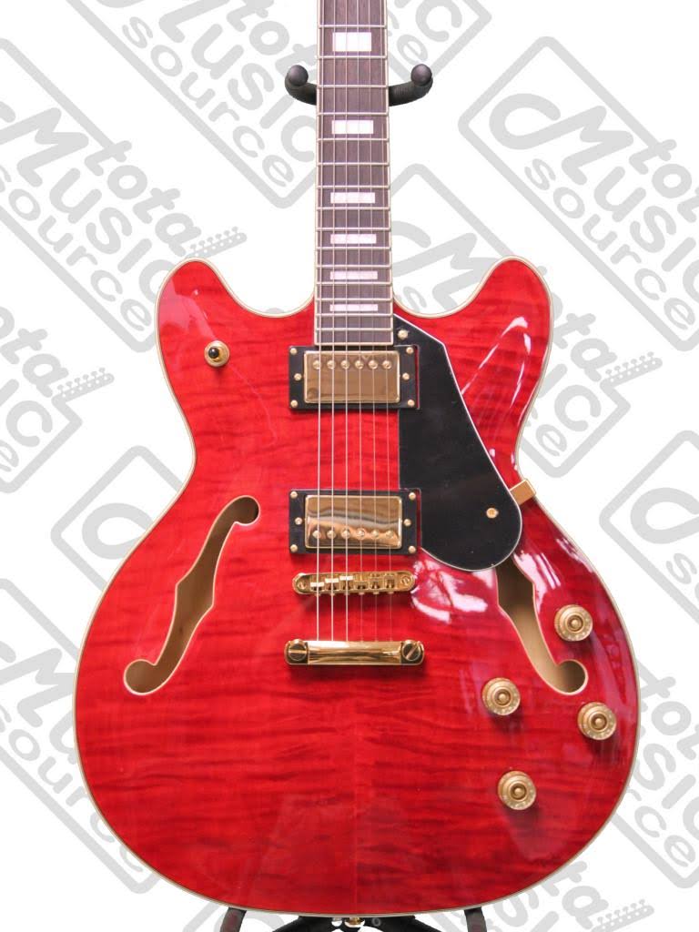 Luna ATH 501 Red Athena Semi-Hollow Guitar, Trans Cherry