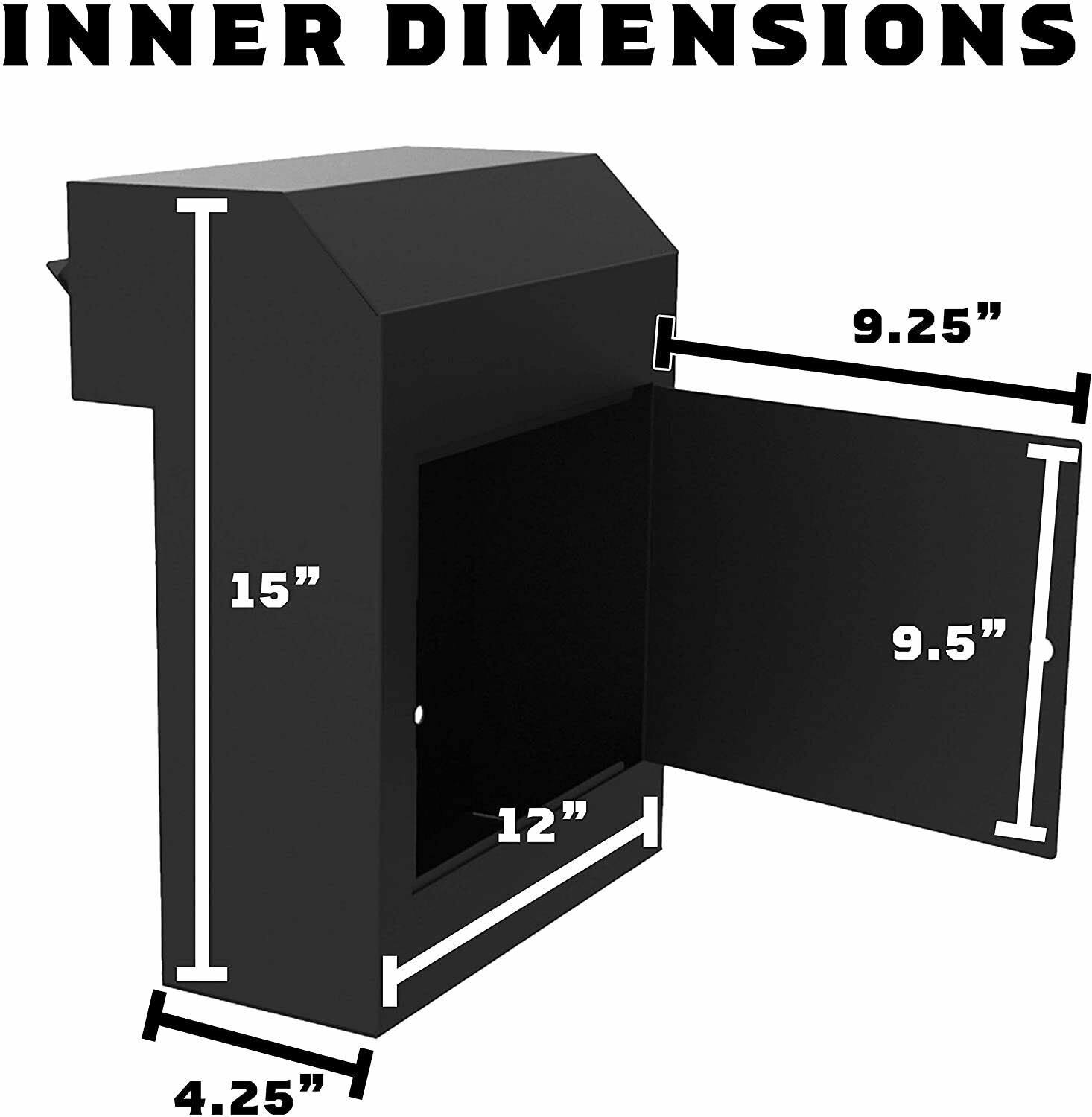 Door Drop Box Mail Slot | Through Door Installation | Locking Steel Cabinet Blk