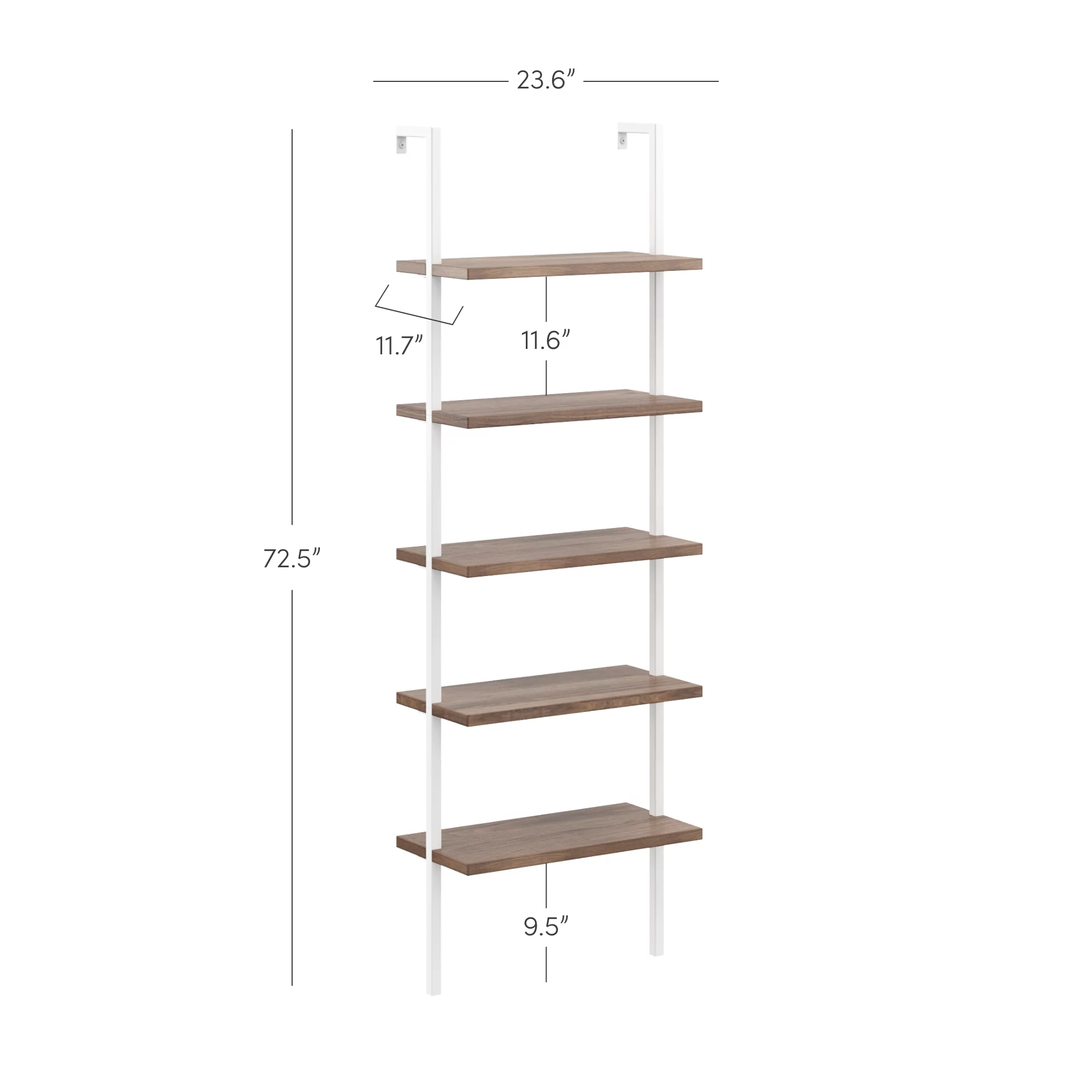 Nathan James Theo 5 - Shelf Ladder Bookcase Natural Light Brown Wooden Shelf and White Metal Frame