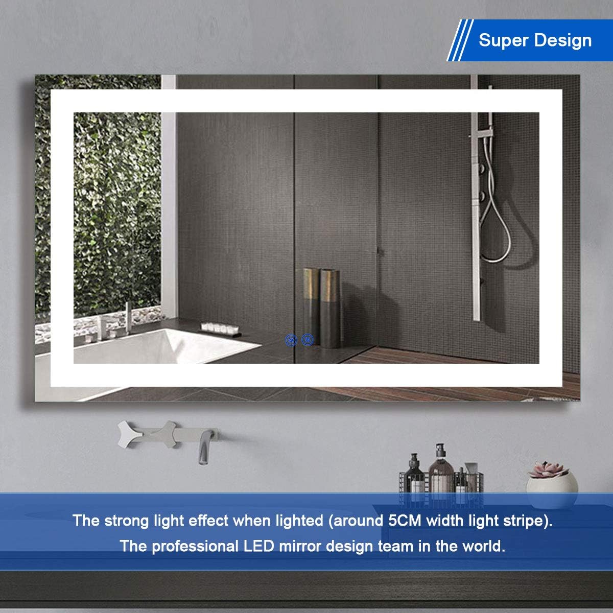 BHBL 60 x 36 Inch Illuminated LED Bathroom Mirror with Smart Button, Anti Fog, Dimmable, Bluetooth Speakers, Vertical & Horizontal Mount, Hotel Office Bar Mirror (D224-6036A)