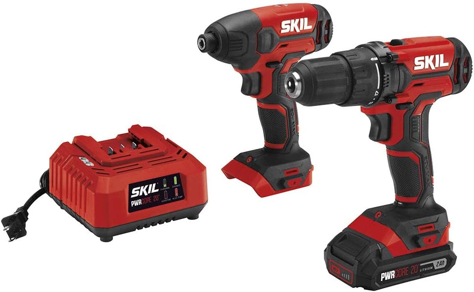 SKIL 20V 2-Tool Combo Kit: 20V Cordless Drill Driver and Impact Driver Kit Includes 2.0Ah PWR CORE 20 Lithium Battery and Charger - CB739001