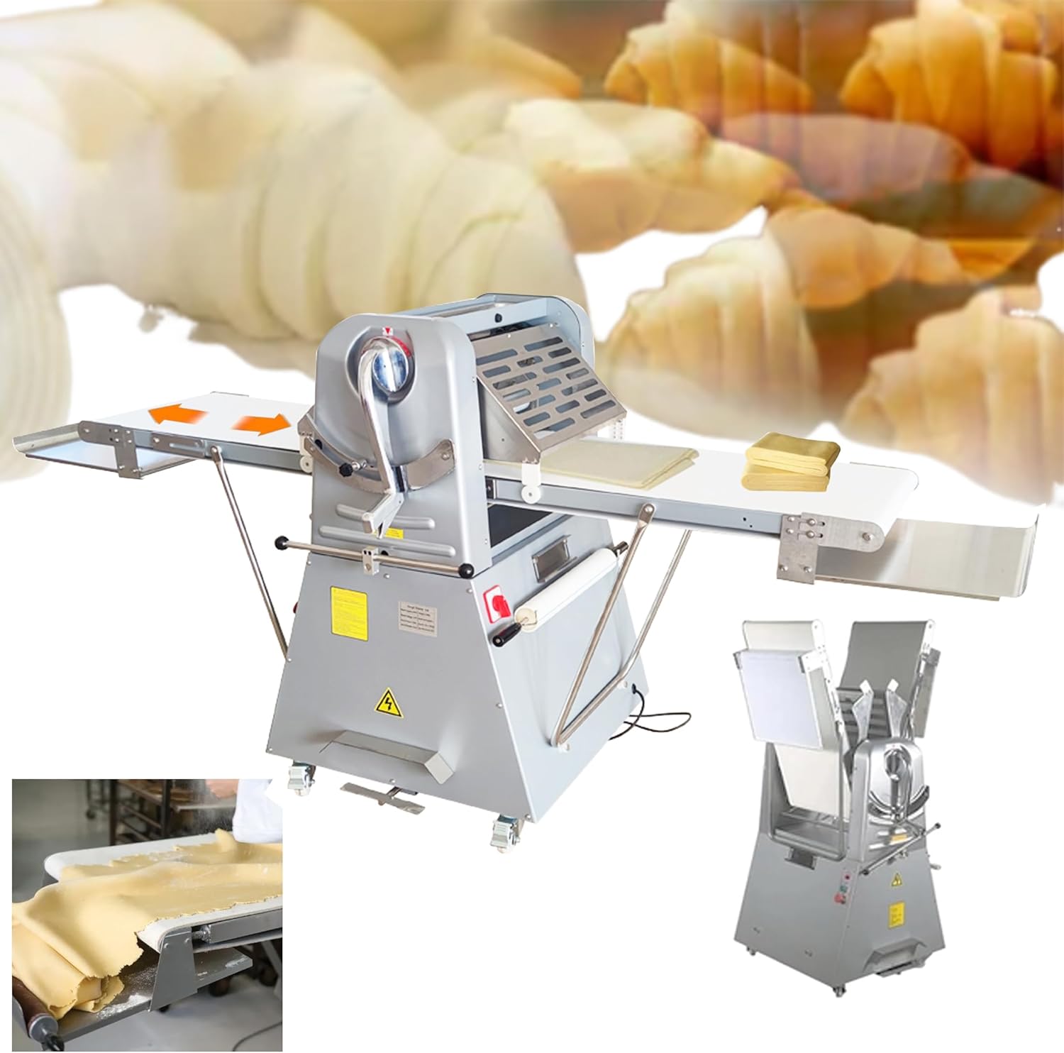 Dough Sheeter Commercial Dough Roller Sheeter Electric Croissant Pastry Sheeter 20"×82" Fondant Reversible Pizza Press Rolling Machine Adjustable Thickness with Foot Pedal 110V