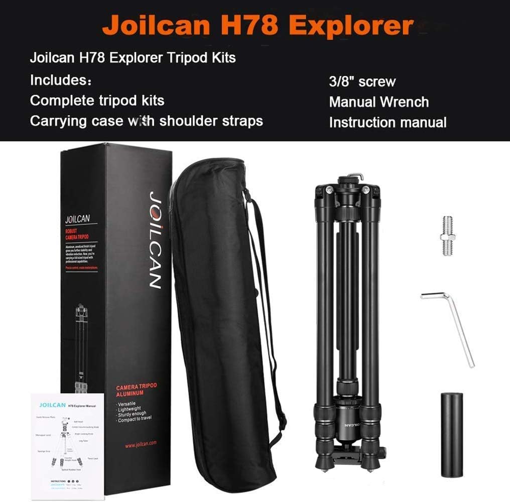 Victiv Joilcan 80-inch Tripod for Camera, Aluminum Tripod for DSLR,Monopod, Lightweight Tripod with 360 Degree Ball Head Stable for Travel and Work 18.5"-80",24lb Load (Black)