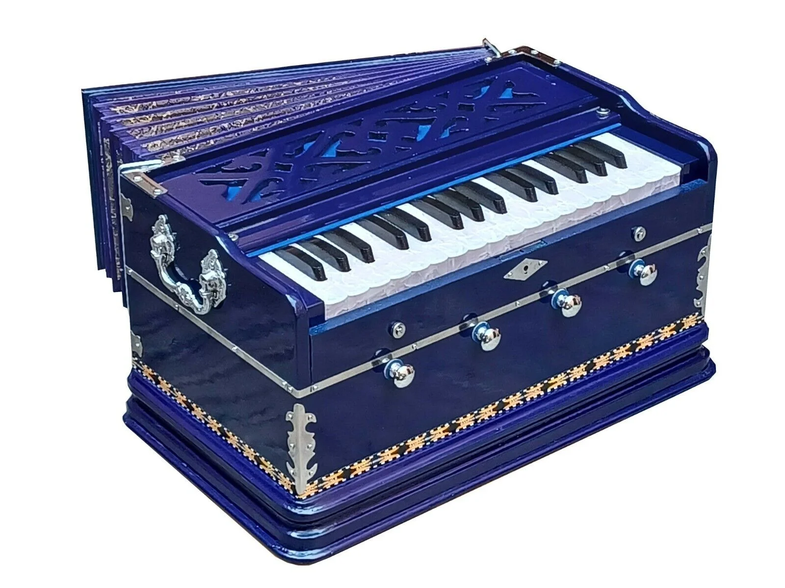 Naad HARMONIUM BLUE~4 STOPS~2 OCTAVES~7 FOLD BELLOW~DOUBLE REEDS~42 KEY~440Hz~KIRTAN 2023 - Natural