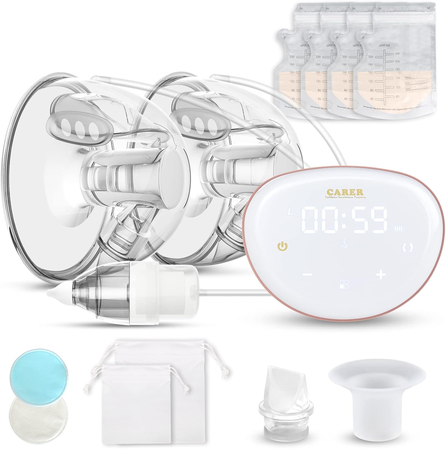 Double Breast Pump with Electric Baby Nasal Aspirator,Breast Pump Strong Suction ,4 Mode 9 Levels, Portable Wearable Breast Pump Hands Free Breastfeeding Pump Milk Extractor LCD Display 28mm Flange