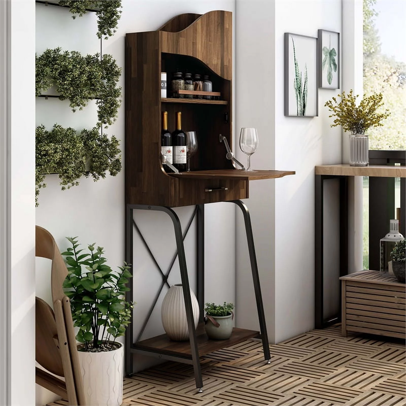 Furniture of America Jax Wood 2-Shelf Mini Bar in Light Hickory Brown