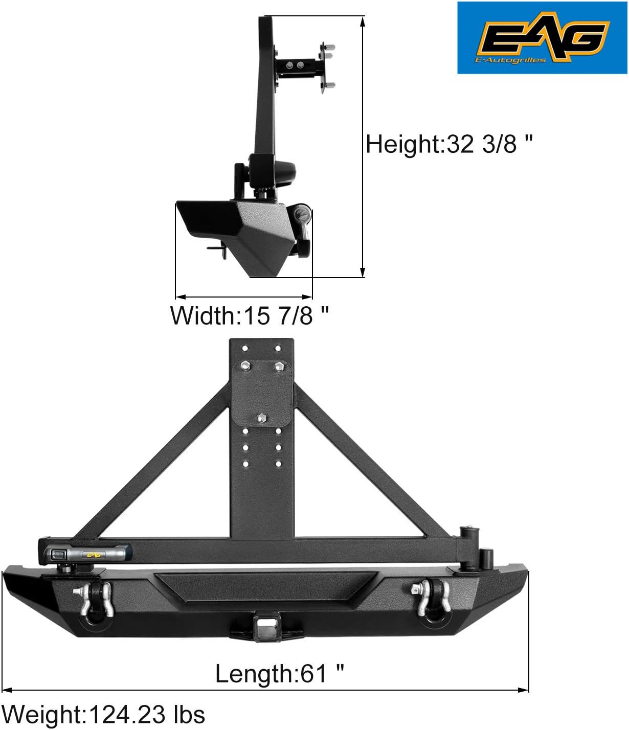EAG Rock Crawler Rear Bumper with Secure Lock Tire Carrier Fit for 76-86 Wrangler CJ