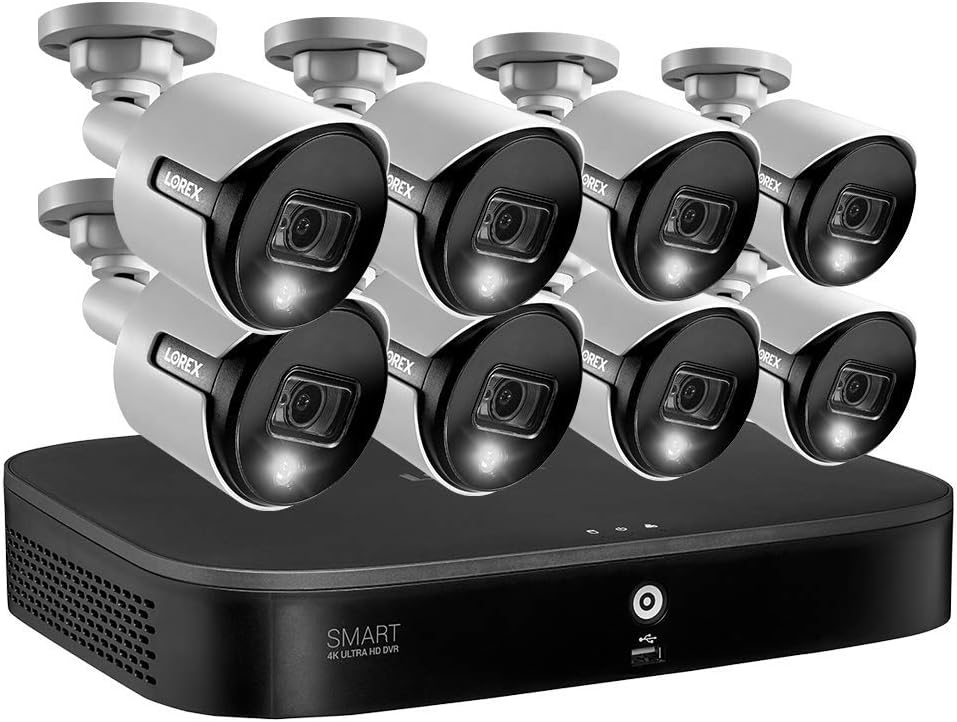 Lorex 4K Ultra HD Indoor/Outdoor Security System with 16-Channel 2TB DVR and Eight 4K (8MP) Active Deterrence Cameras Featuring Smart Motion Detection and Smart Home Compatibility