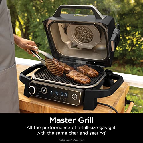 Ninja OG951 Woodfire Pro Connect Premium XL Outdoor Grill & Smoker, Bluetooth, App Enabled, 7-in-1 Master Grill, BBQ Smoker, Outdoor Air Fryer, Woodfire Technology, 2 Built-In Thermometers, Black