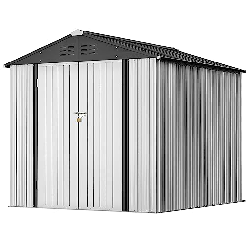 Greesum Outdoor Storage Shed 6 x 8 ft. Utility Tool Shed Metal Storage Garden Shed with Door & Lock for Patio Storage, Brown
