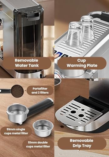 Gevi Espresso Expresso Machine 20 Bar with Auto Milk Frother, Professional Espresso Maker with Steam Wand, Compact Stainless Steel Cappuccino & Latte Machine, Gift for Coffee Lover, Home Baristas
