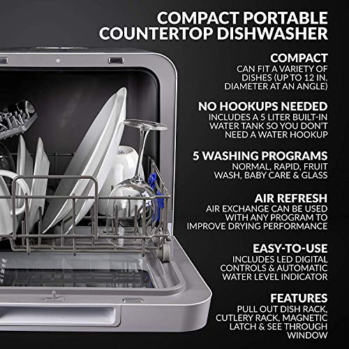 Farberware Portable Countertop Dishwasher with 5-Liter Built-in Water Tank - 5-Program System for Home, RV, and Apartment