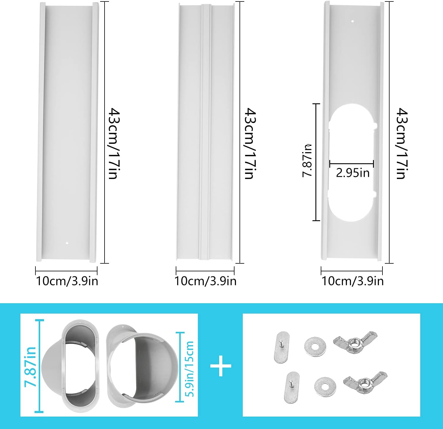LEZIFU Portable AC Window Vent Kit, 3Pcs Window Slide Kit Plate + 5.9'' Window Adapter Tube Connector + 5.9" Exhaust Hose Pack of 2
