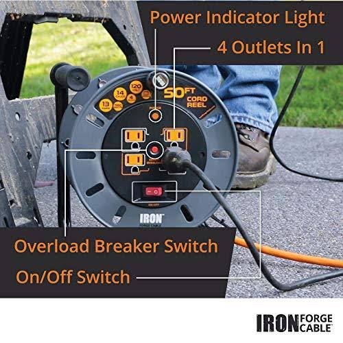 50 ft Extension Cord Reel with 4 Electrical Power Outlets