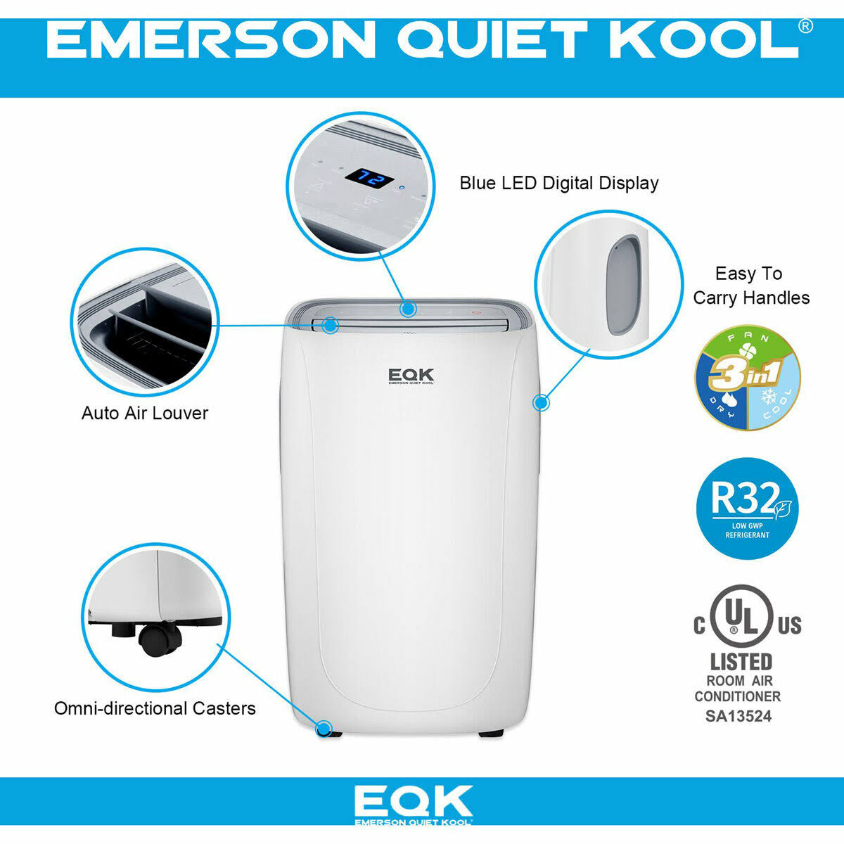 Emerson Quiet Kool Smart Portable Air Conditioner with Remote, Wi-Fi, and Voice Control for Rooms Up to 300-Sq. ft.