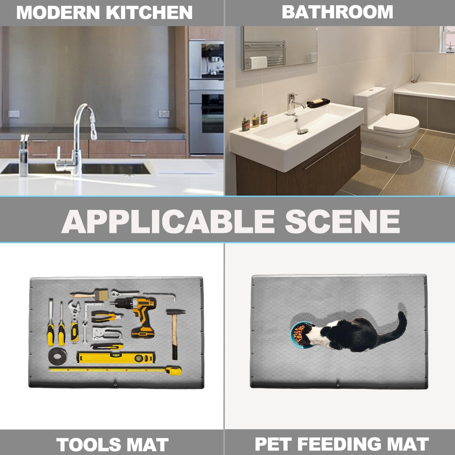 Kapasocap Silicone Under Sink Mat for Kitchen Cabinet Waterproof, 34" x 22" Under Sink Liner Cabinet Mat Cabinet Protector, Silicone Sink Mats for Kitchen, Bathroom(Grey)