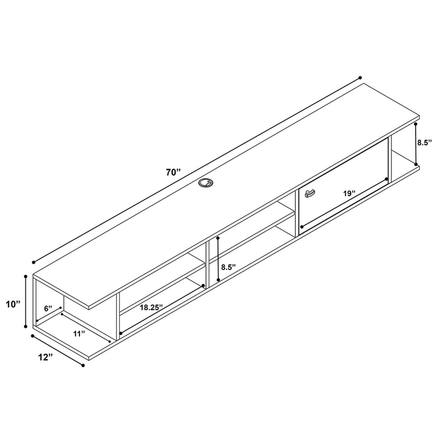 Prepac Wall Mounted Media Console with Door, White and Drifted Gray