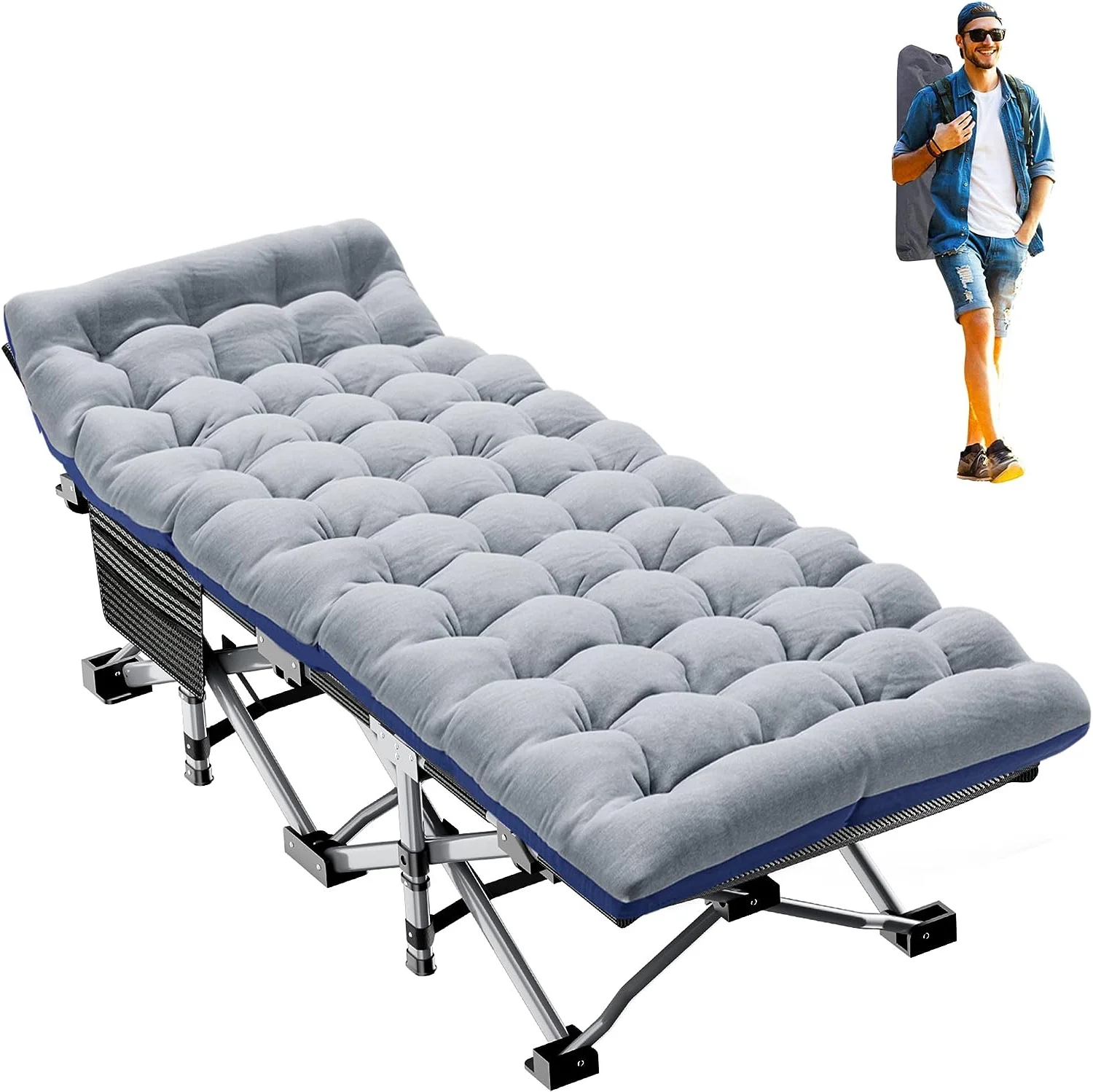 Slsy 2 Pack Folding Bed Cot with 3.3 Inch 2 Sided Mattress, 900lb Loading Double-Layer 1200D Folding Camping Cots with Carry Bag, Portable Sleeping Cot Guest Bed