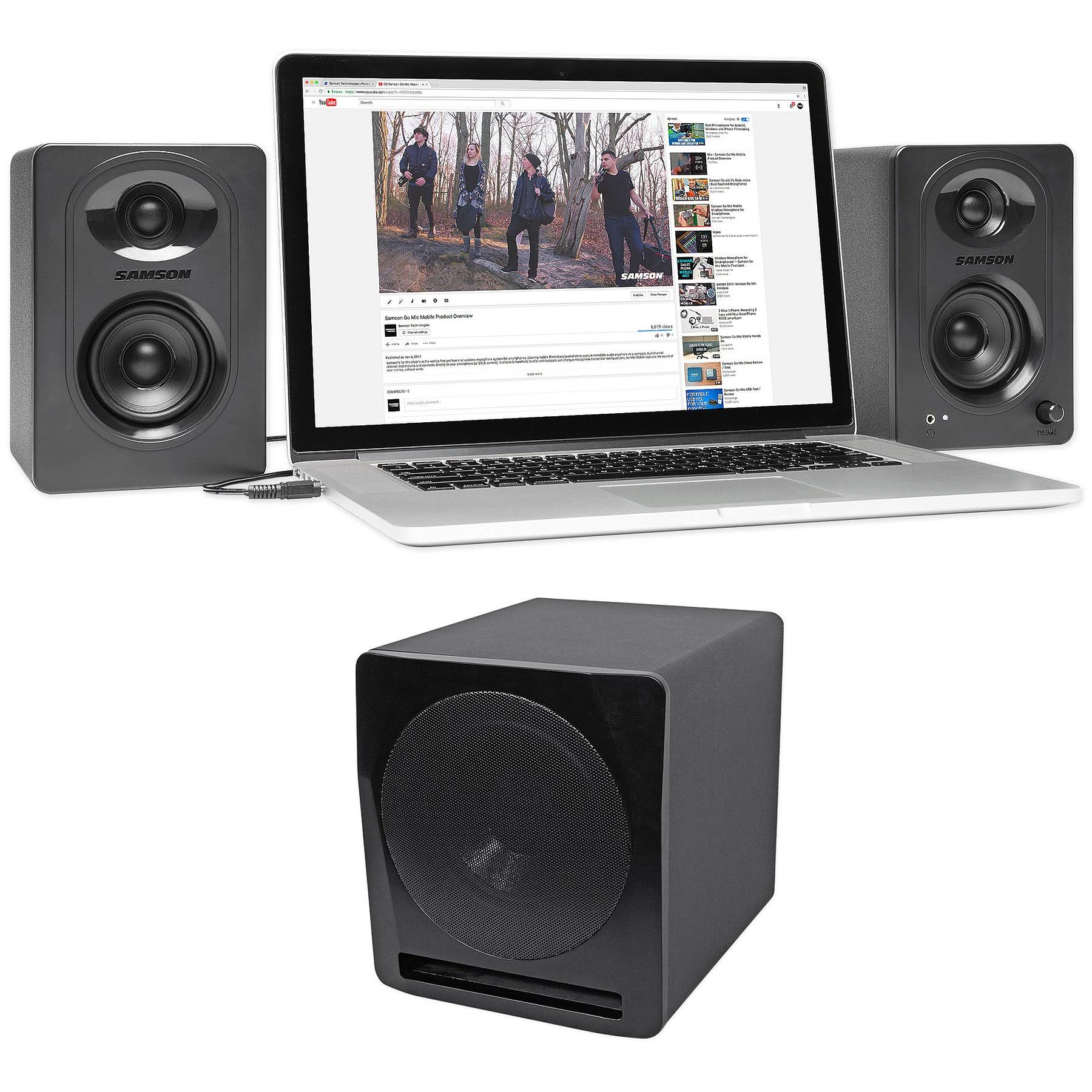(2) Samson M30 Powered Studio/Computer/Podcast Monitors Speakers+10 Subwoofer SAM30+APM10B