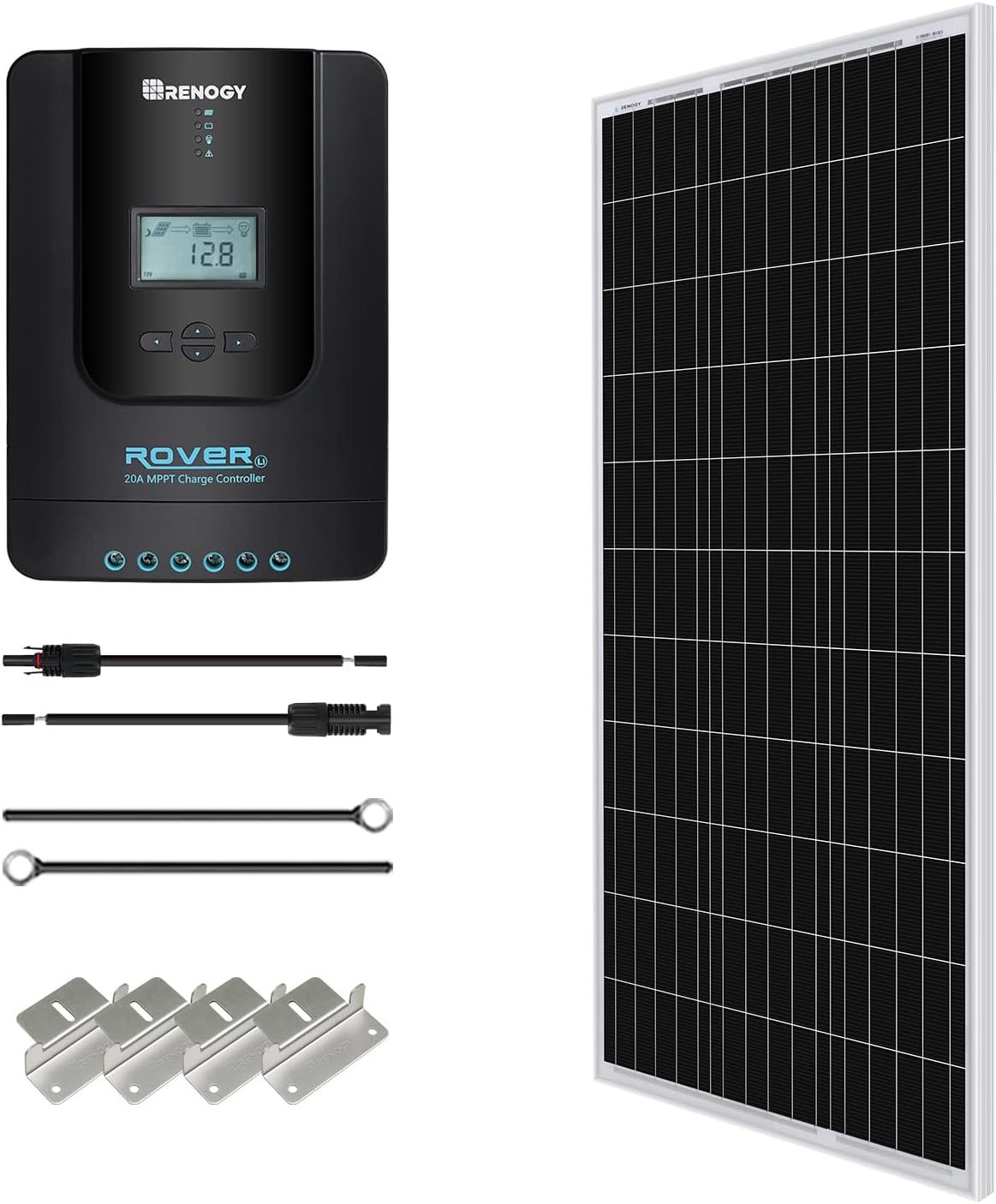 Renogy KIT-STARTER-100D Starter Kit with 1 Pcs 100W Monocrystalline Panel and 30A PWM Controller Solar Charging, Boats, RV, Off-Grid System