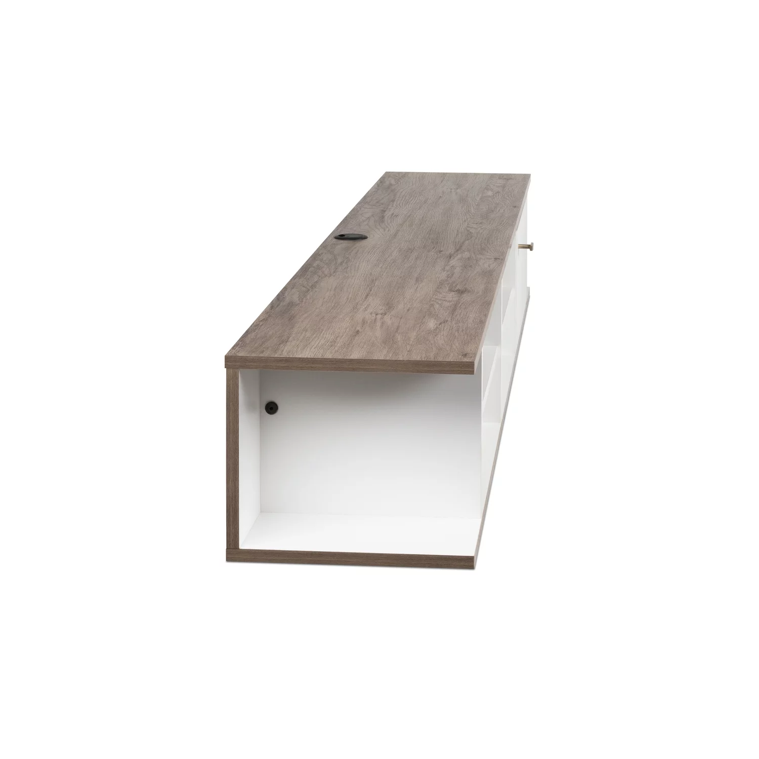 Prepac Wall Mounted Media Console with Door, White and Drifted Gray