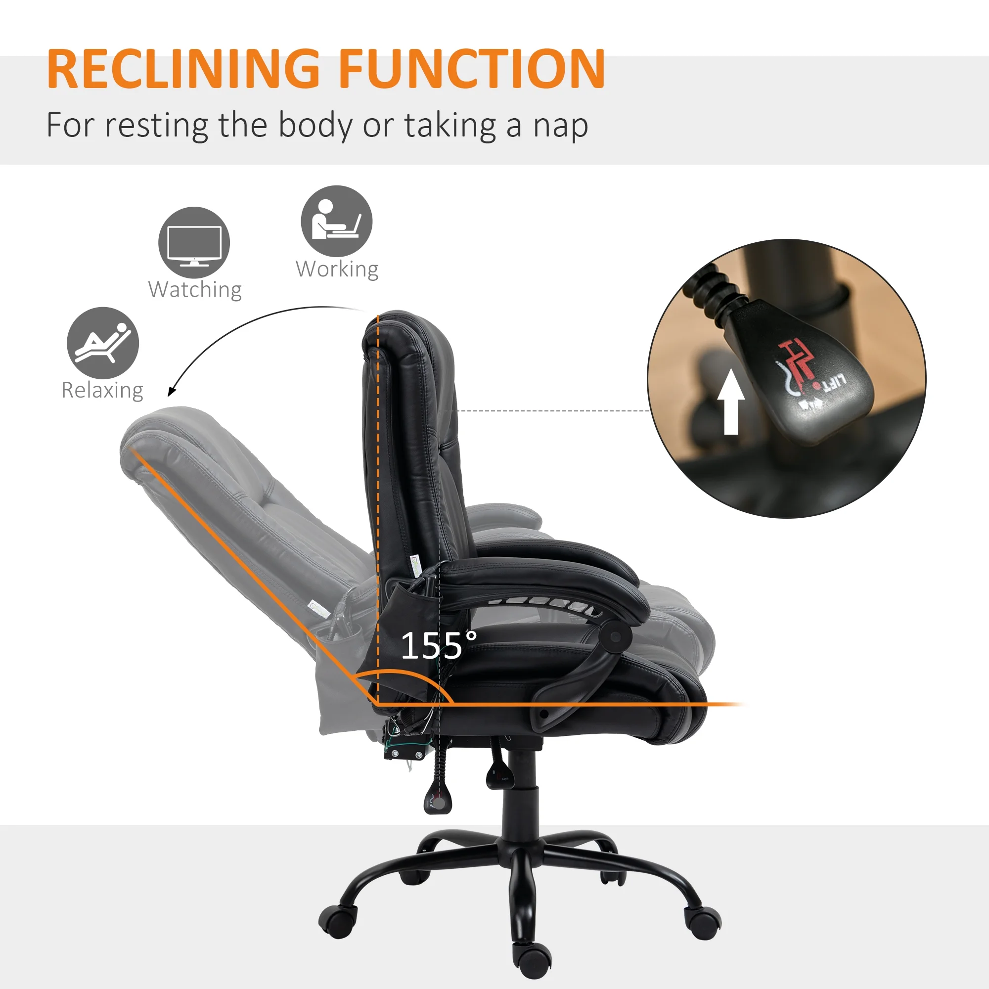 Vinsetto PU Leather Executive Office Chair with Vibration Massage, Black