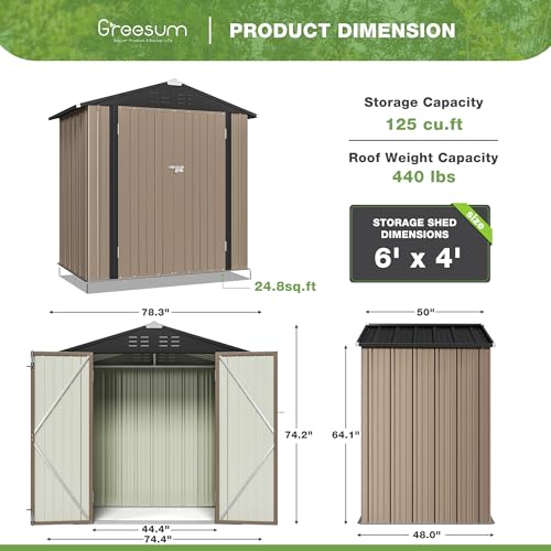 Greesum Outdoor Storage Shed 6 x 8 ft. Utility Tool Shed Metal Storage Garden Shed with Door & Lock for Patio Storage, Brown