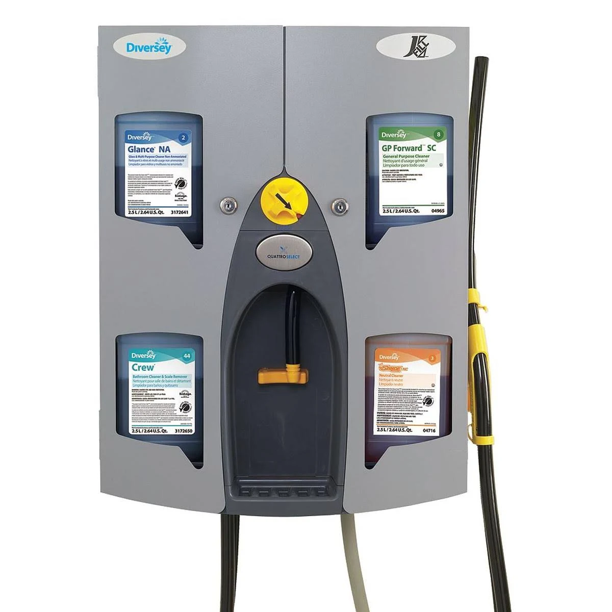 Diversey J-Fill QuattroSelect Wall Mount Cleaning Chemical Portion Dispenser: for Bottles u0026 Buckets, 4 Ports, 1.5 GPM Bottle