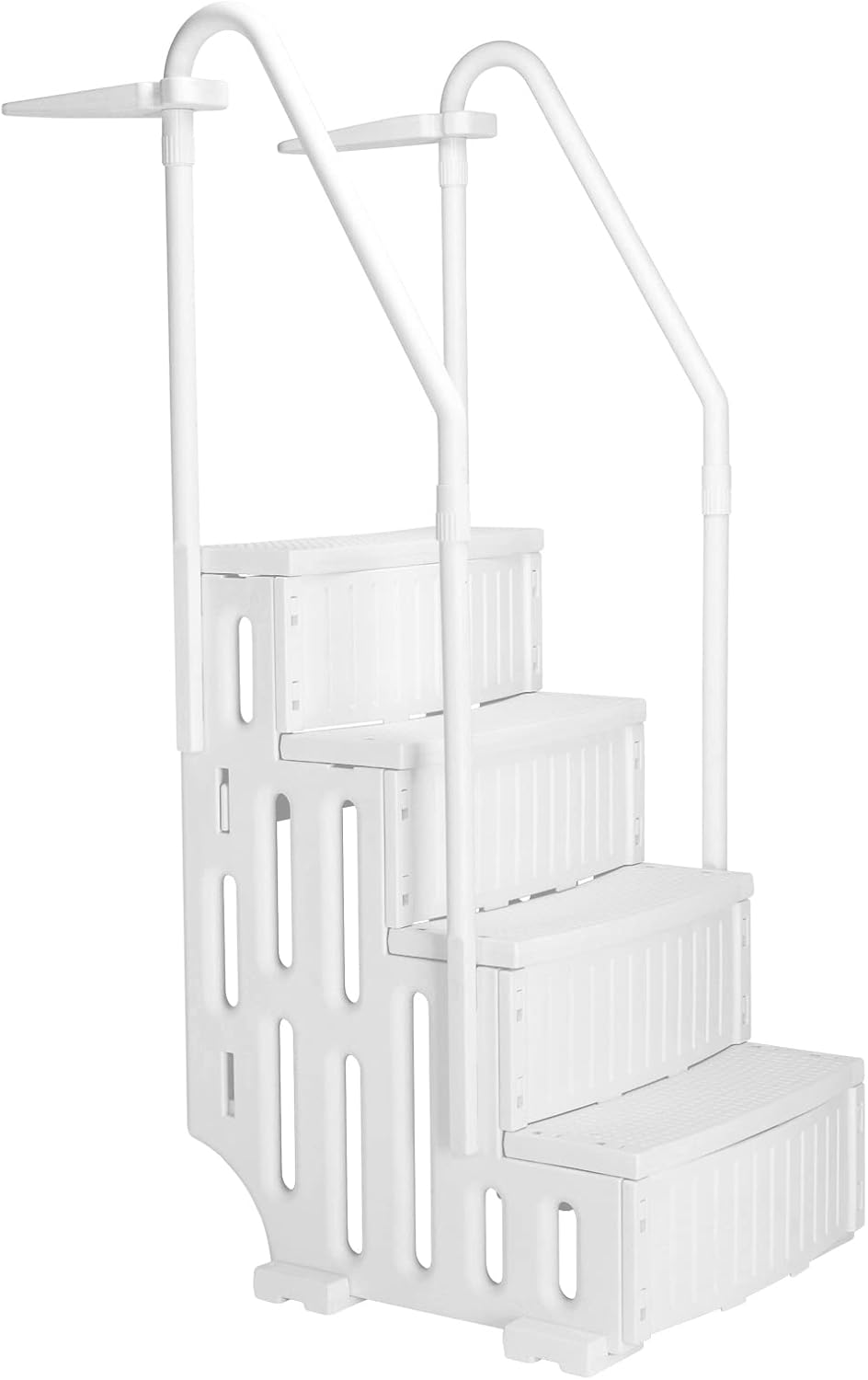 Above Ground Swimming Pool Ladder with Handrails, Pool Steps to Deck, Adjustable Pool Safety Ladder for Above Ground Swimming Pools, White