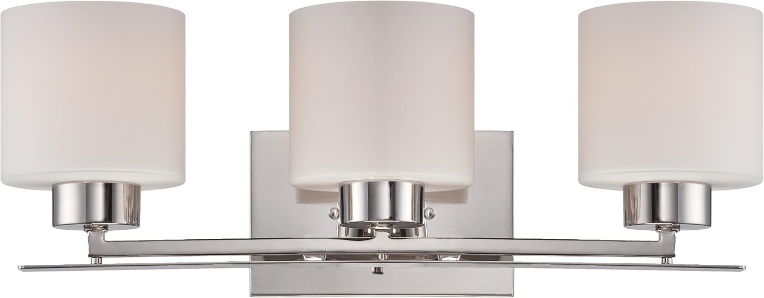 Nuvo Lighting 60/5202 Parallel Two Light Vanity 100 Watt A19 Max. CUL Damp Location Etched Opal Glass Polished Nickel Fixture