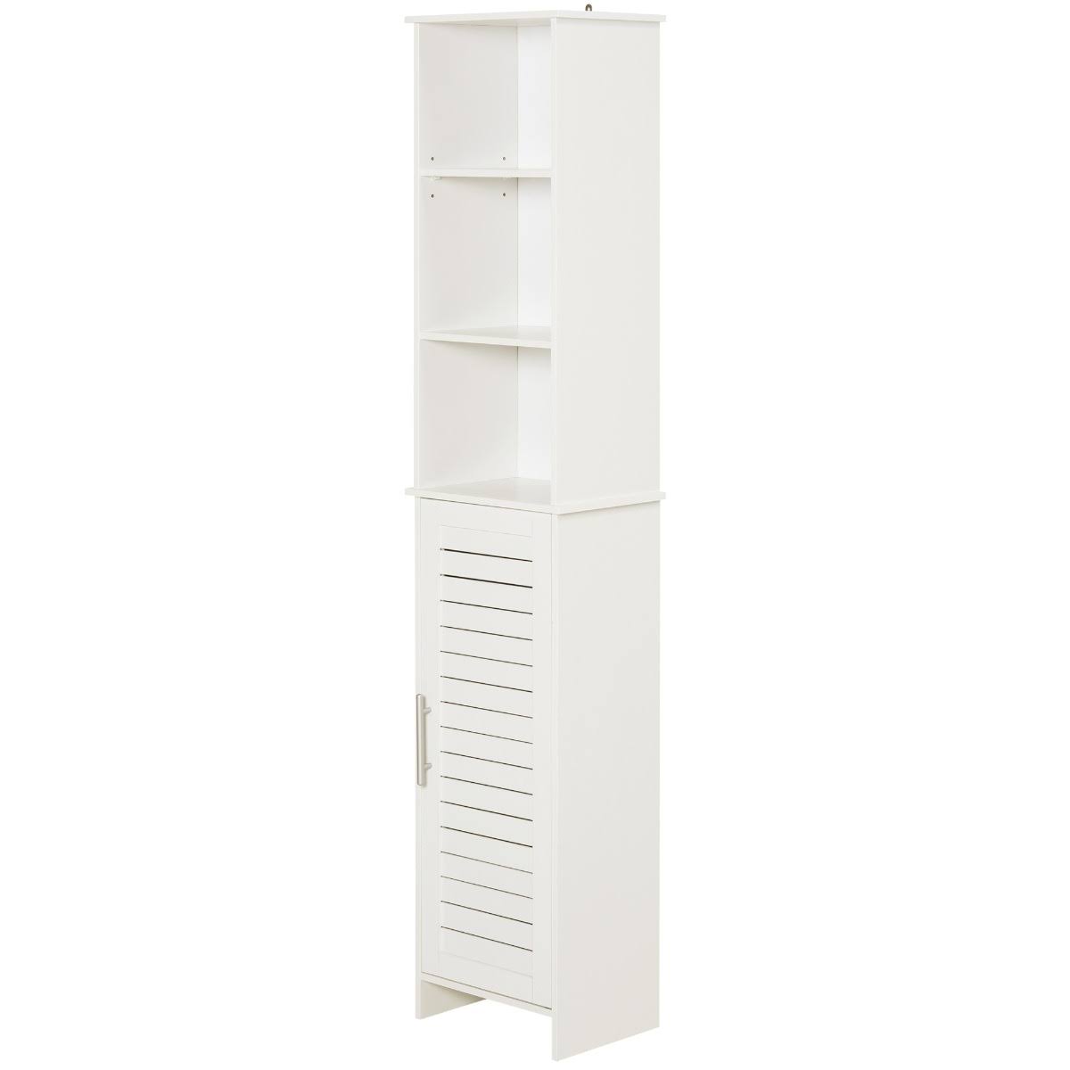 Kleankin Organizer Bathroom Tall Storage Cabinet w/ Door Tower Cupboard Open Shelves Freestanding Furniture - White