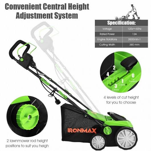 13 Amp Corded Scarifier 15x22 Electric Lawn Dethatcher with Dual Safety Switch-green