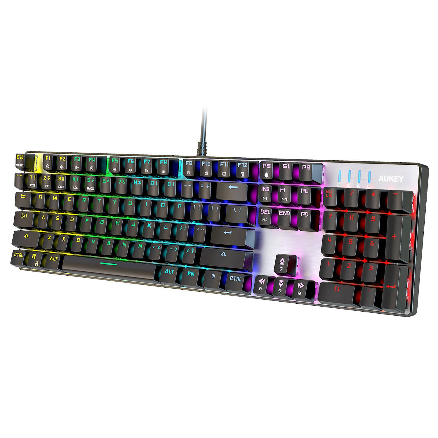 Aukey Mechanical Keyboard Blue Switch, 104-Key RGB Backlit Gaming Keyboard with Customizable Lighting Effects, Aluminium USB Wired Keyboard for Gaming