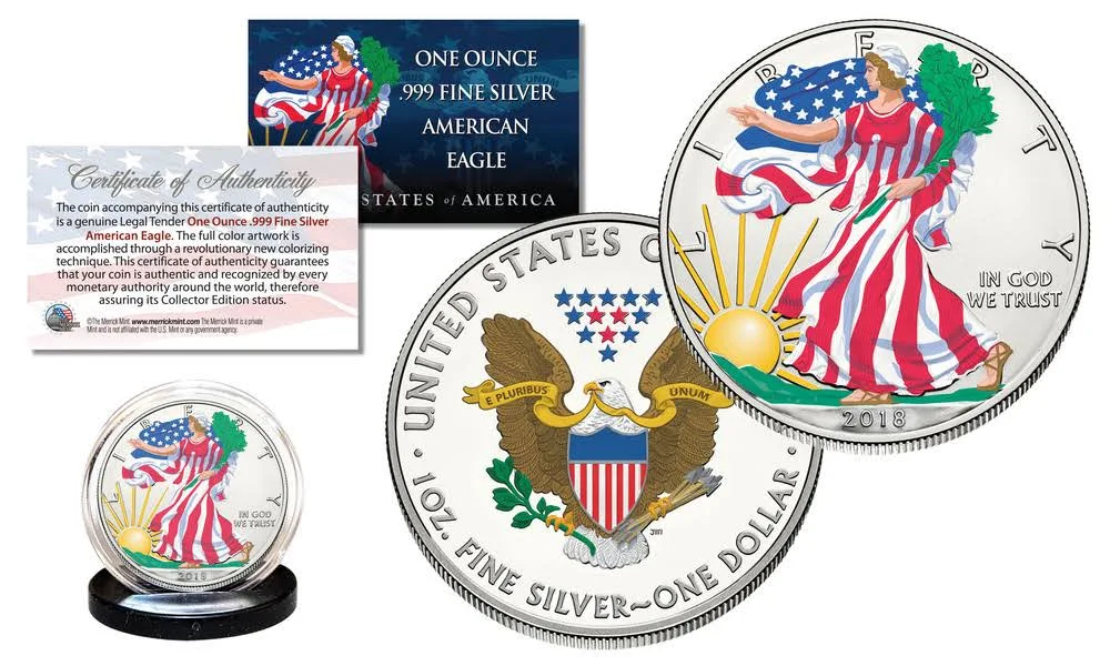 2018 1 oz Colorized 2-Sided American Silver Eagle (BU) with Box u0026 Certificate