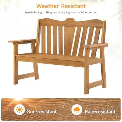 Outdoor Bench, 2-Person Weatherproof Garden Bench with Wide Armrests and Backrest, All-Weather Patio Bench Will not Rot and Fade for Garden, Porch, Backyard and Park, Easy Installation, Black