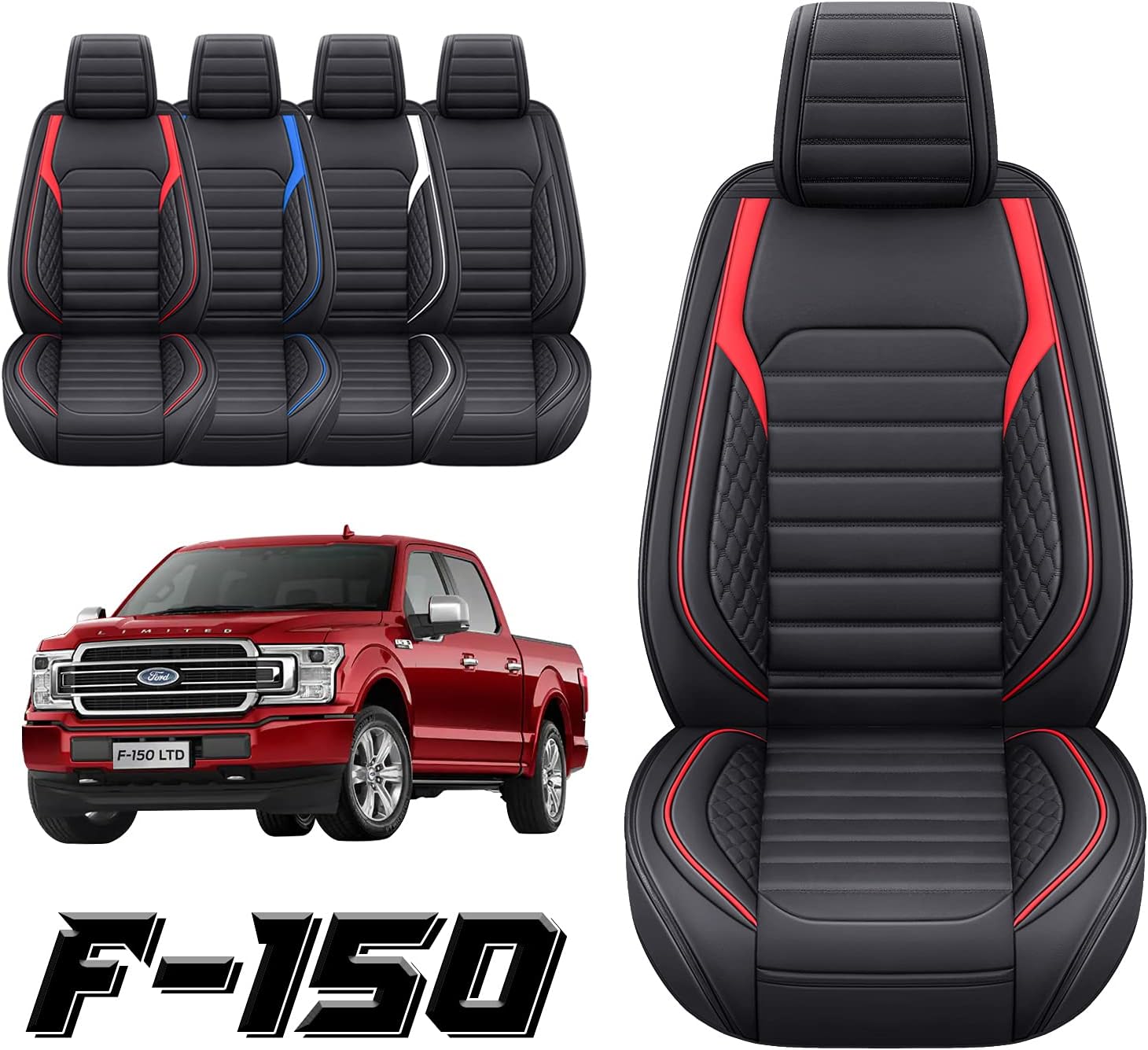 YIERTAI Custom Fit for Ford F150 Seat Covers Compatible with 2009-2022 F150 2017-2022 F250 F350 F450 Truck Crew Cab Supercab Super Duty Waterproof Leather Front Car Seat Cushion(2 PCS Front/Black)