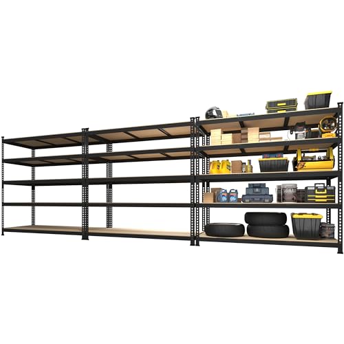 PrimeZone 2 Pack Storage Shelves 48" x 24" x 72" - 5 Tier Heavy Duty Adjustable Garage Storage Shelving, Metal Storage Utility Rack Shelf Unit for Warehouse Pantry Closet Kitchen, Black