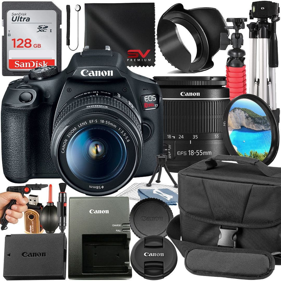Canon EOS Rebel T7 DSLR Camera Bundle with 18-55mm Zoom Lens + 128GB SanDisk Card + Case + Tripod + SV Premium Accessory - Curated Treasures Market